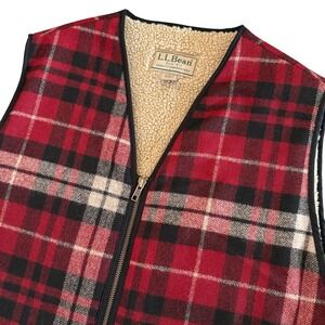 L.L. Bean Wool Sherpa Vest Mens Red Plaid Large‎ Workwear Made in Turkey